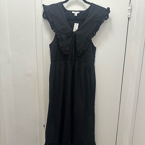 NWT Topshop oversized collar shirred midi dress in black; size 8 - Picture 3 of 5